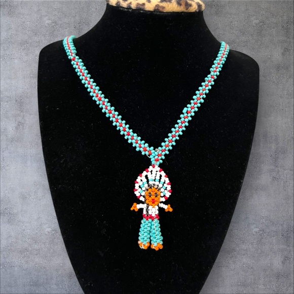 Long beaded necklace peyote stitch, native design - Picture 1 of 4